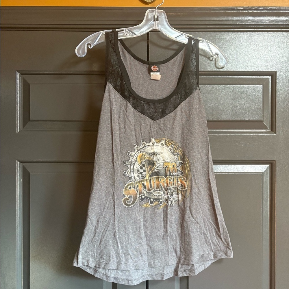 Harley-Davidson Gray and Black Graphic Tank Top